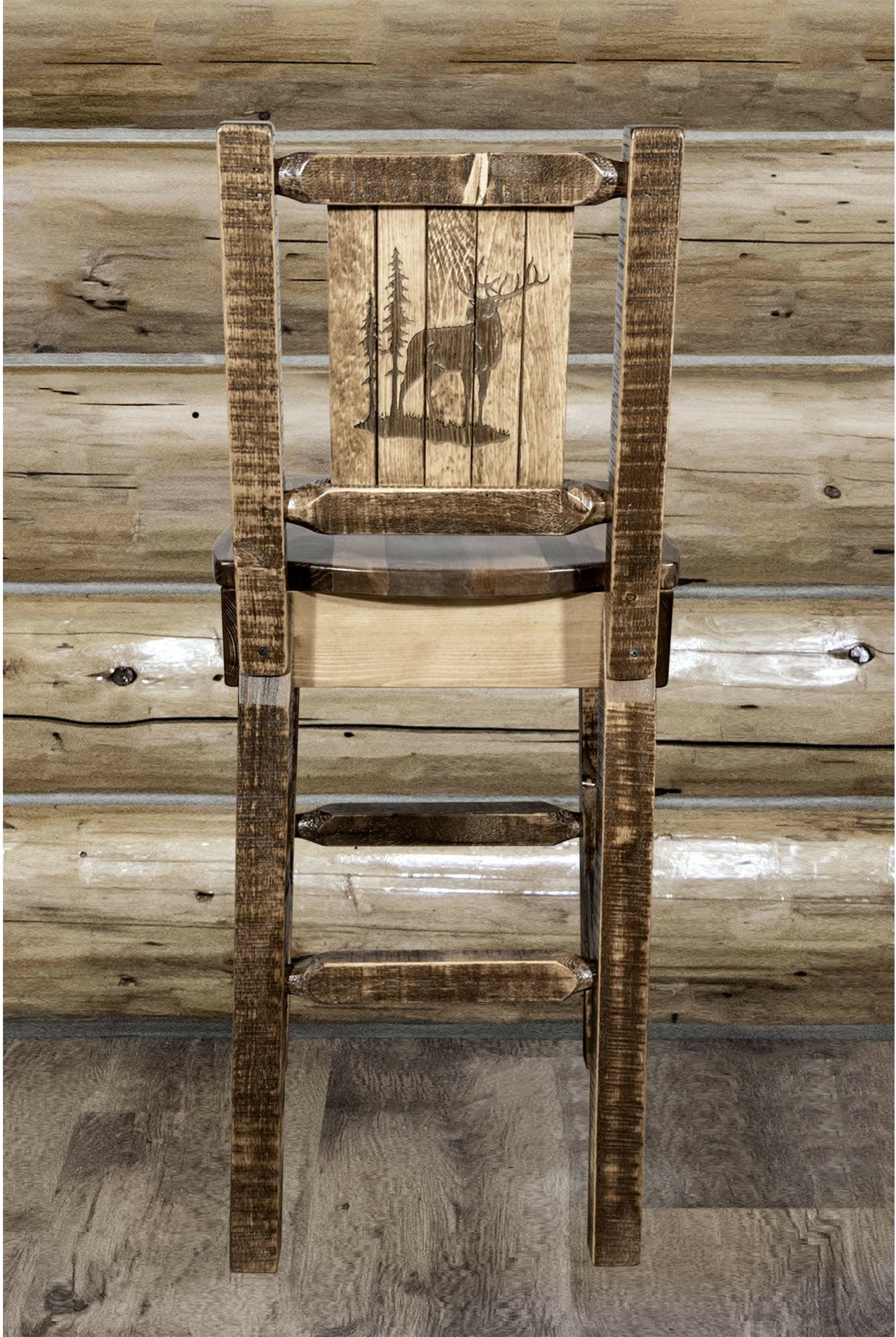 Montana Woodworks Homestead Kollektion Barshocker mit Rückseite und Laser Gravur Design - Flecken & Lacquer Finish