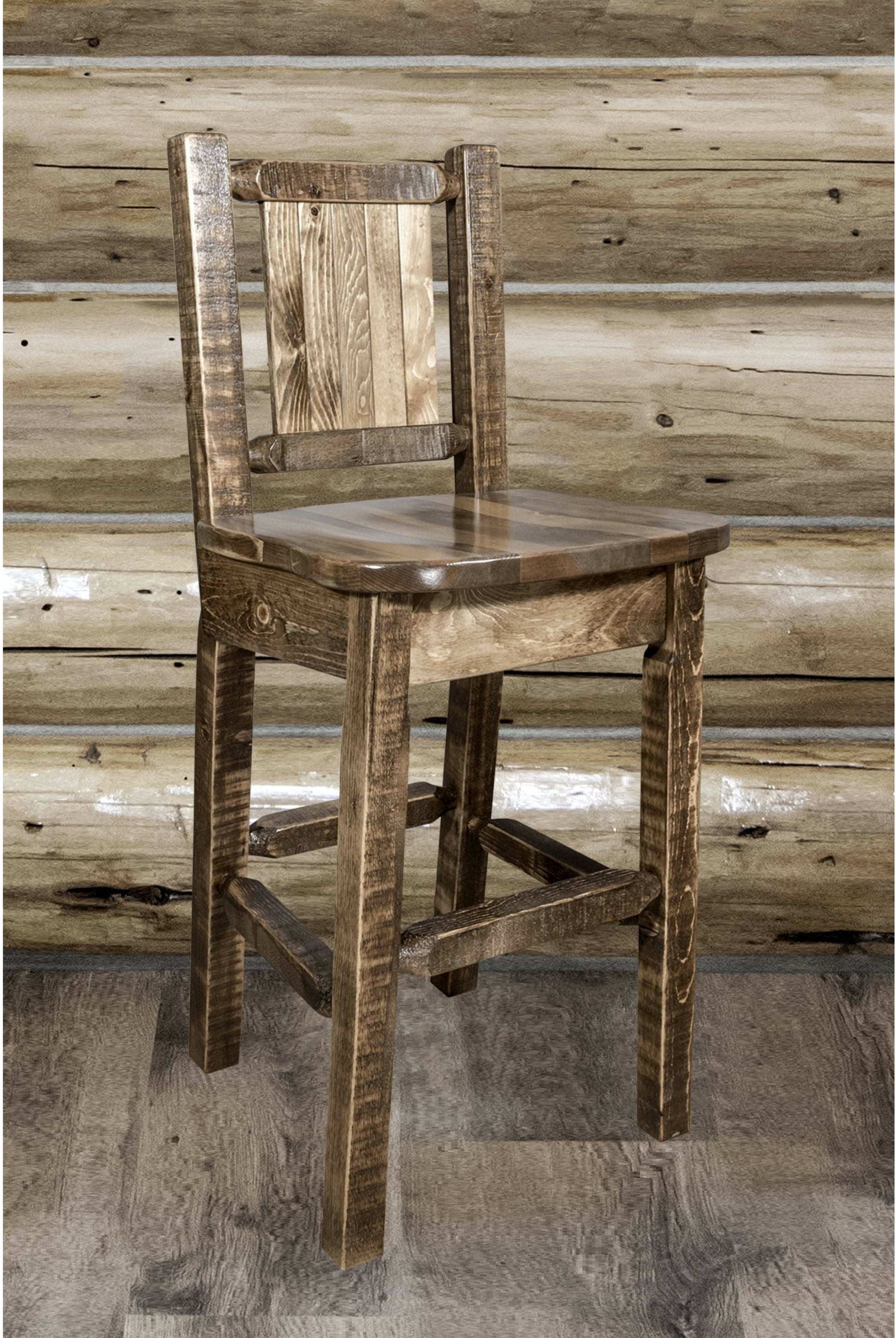 Montana Woodworks Homestead Kollektion Barshocker mit Rückseite und Laser Gravur Design - Flecken & Lacquer Finish