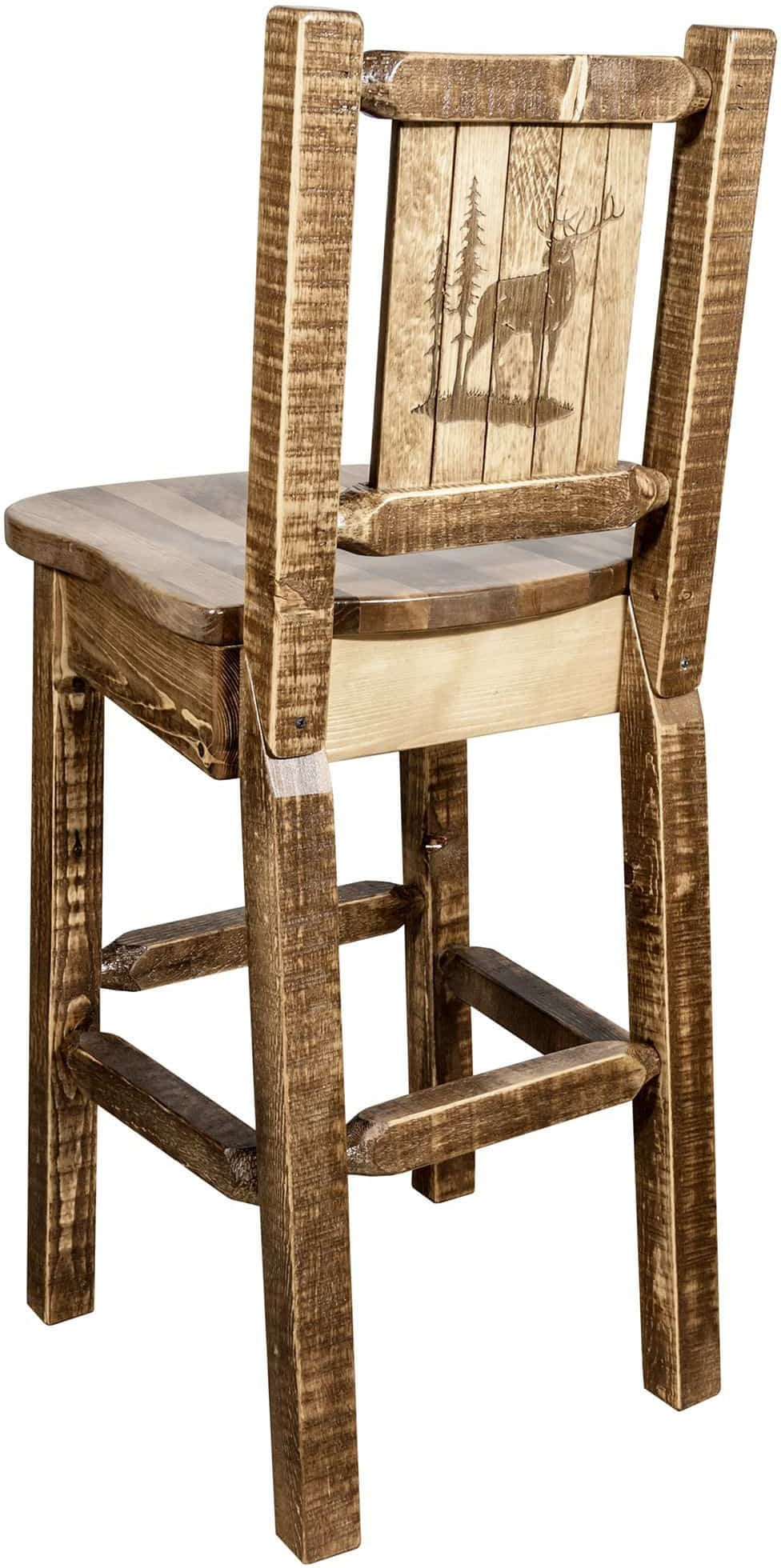 Montana Woodworks Homestead Kollektion Barshocker mit Rückseite und Laser Gravur Design - Flecken & Lacquer Finish