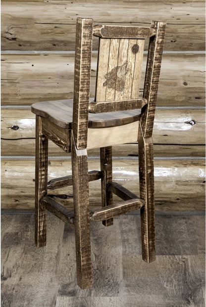 Montana Woodworks Homestead Kollektion Barshocker mit Rückseite und Laser Gravur Design - Flecken & Lacquer Finish