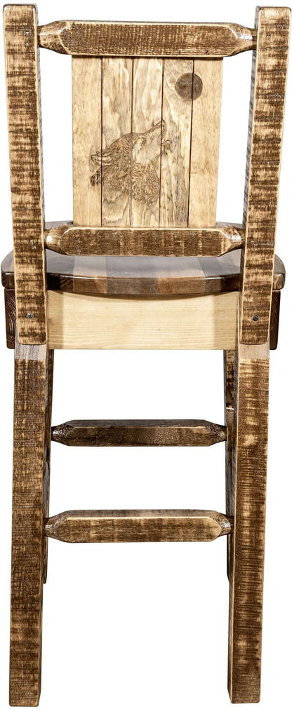 Montana Woodworks Homestead Kollektion Barshocker mit Rückseite und Laser Gravur Design - Flecken & Lacquer Finish