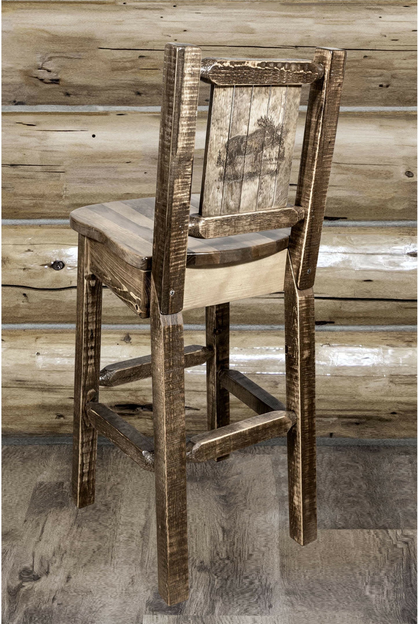 Montana Woodworks Homestead Kollektion Barshocker mit Rückseite und Laser Gravur Design - Flecken & Lacquer Finish