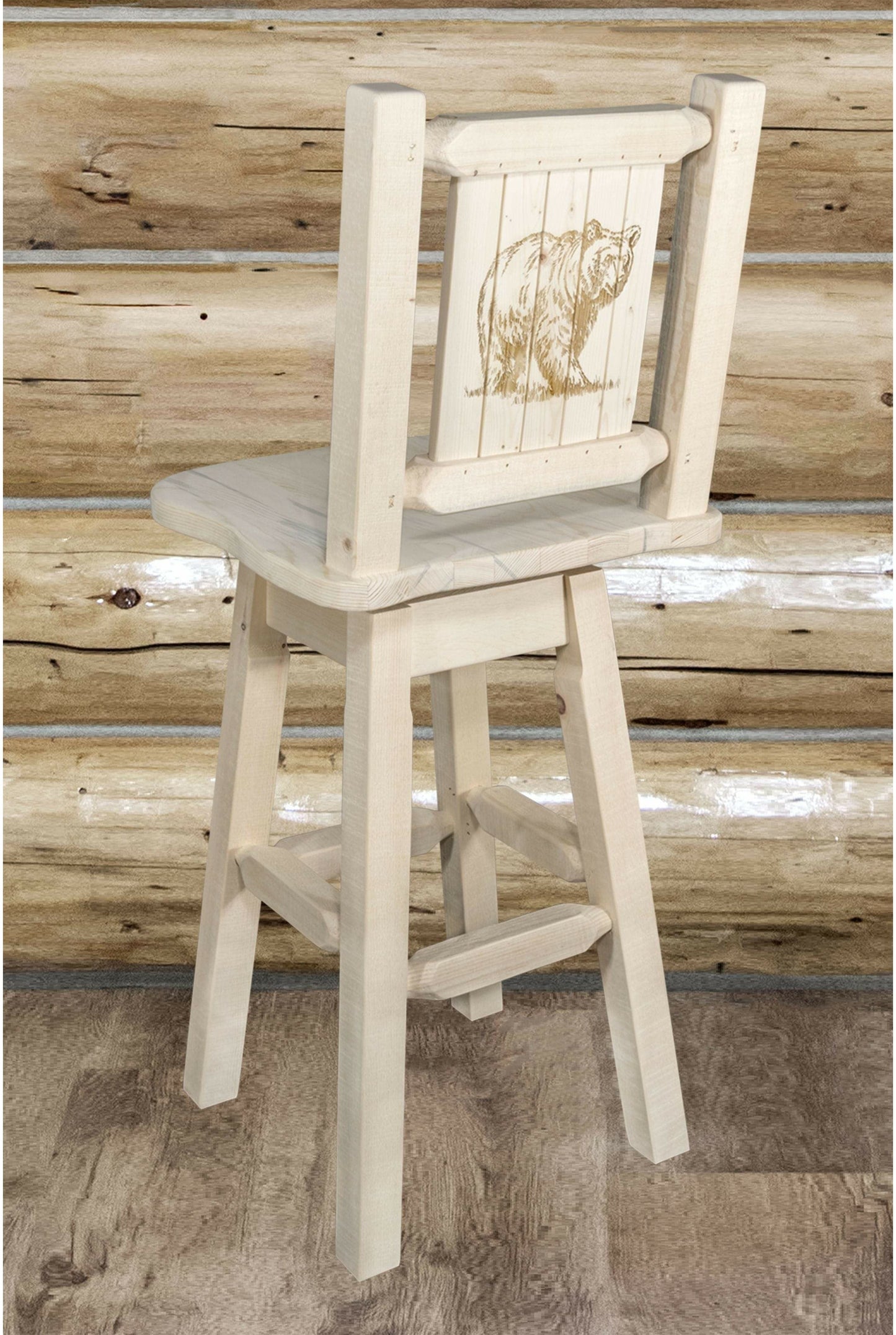 Montana Woodworks Homestead Kollektion Barshocker mit Rücken & Swivel und Laser Gravur - Klare Lacquer Finish