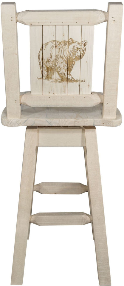 Montana Woodworks Homestead Kollektion Barshocker mit Rücken & Swivel und Laser Gravur - Klare Lacquer Finish