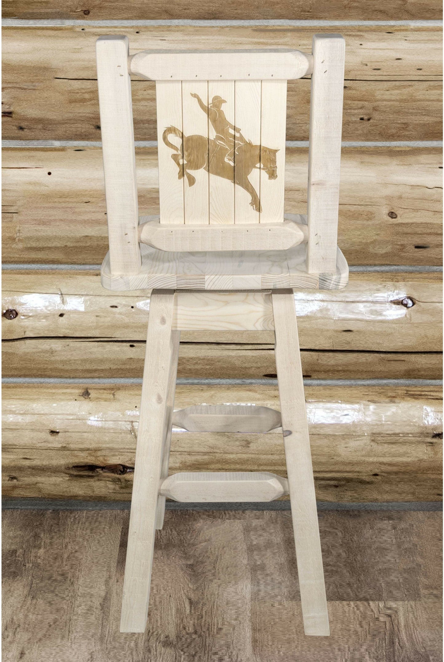 Montana Woodworks Homestead Kollektion Barshocker mit Rücken & Swivel und Laser Gravur - Klare Lacquer Finish