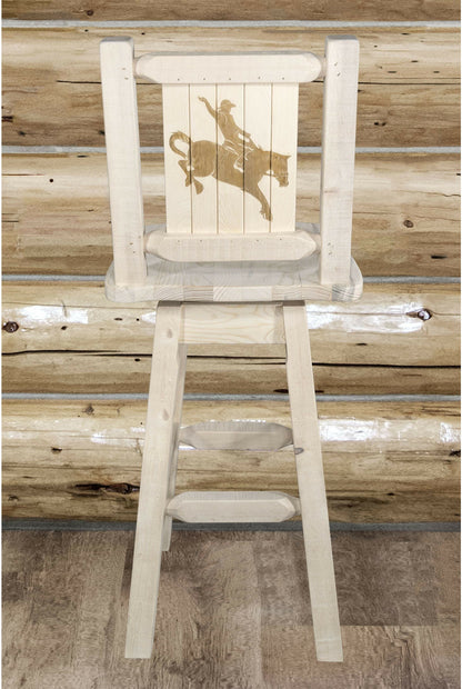 Montana Woodworks Homestead Kollektion Barshocker mit Rücken & Swivel und Laser Gravur - Klare Lacquer Finish