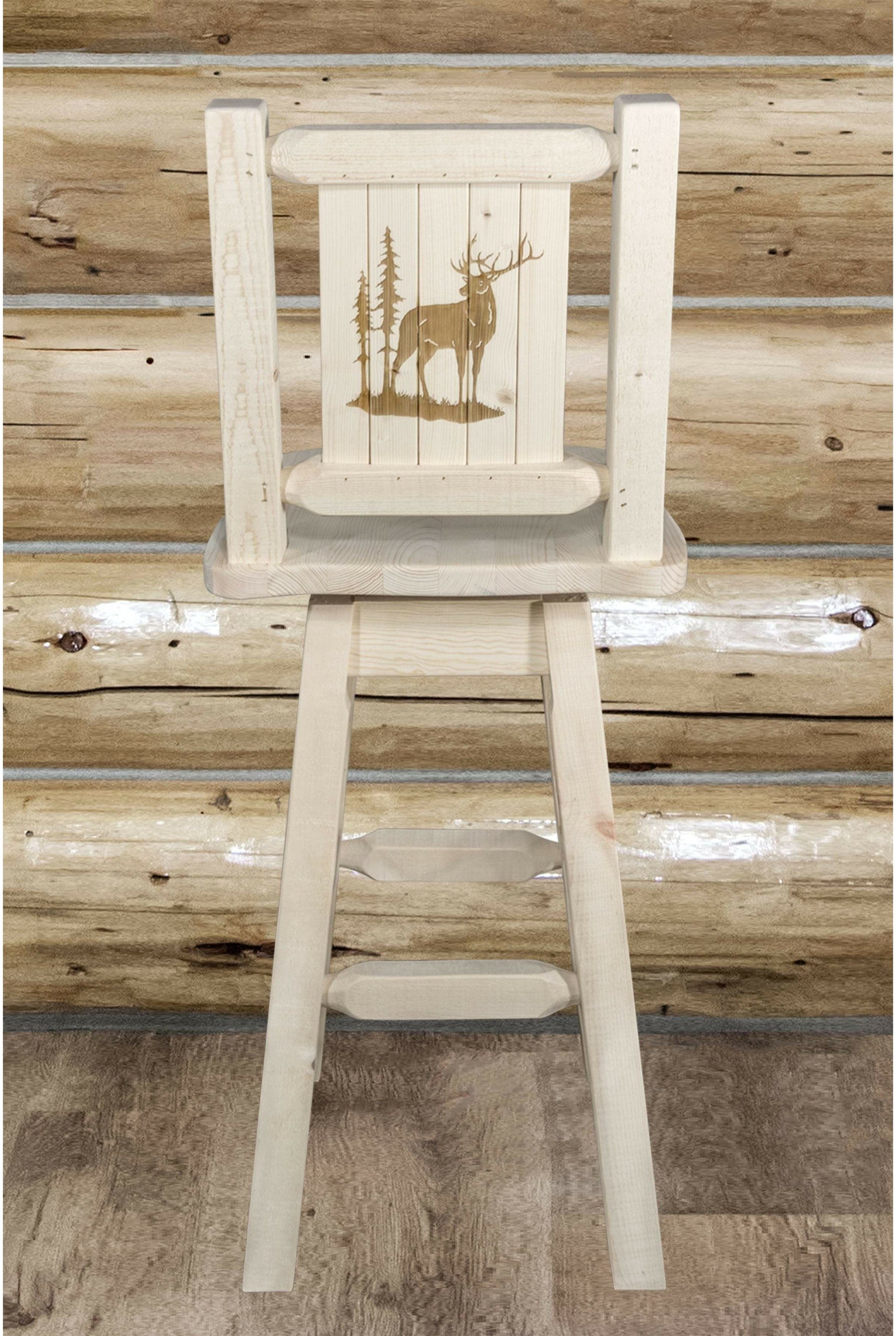 Montana Woodworks Homestead Kollektion Barshocker mit Rücken & Swivel und Laser Gravur - Klare Lacquer Finish