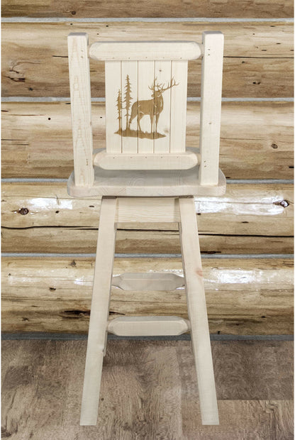 Montana Woodworks Homestead Kollektion Barshocker mit Rücken & Swivel und Laser Gravur - Klare Lacquer Finish