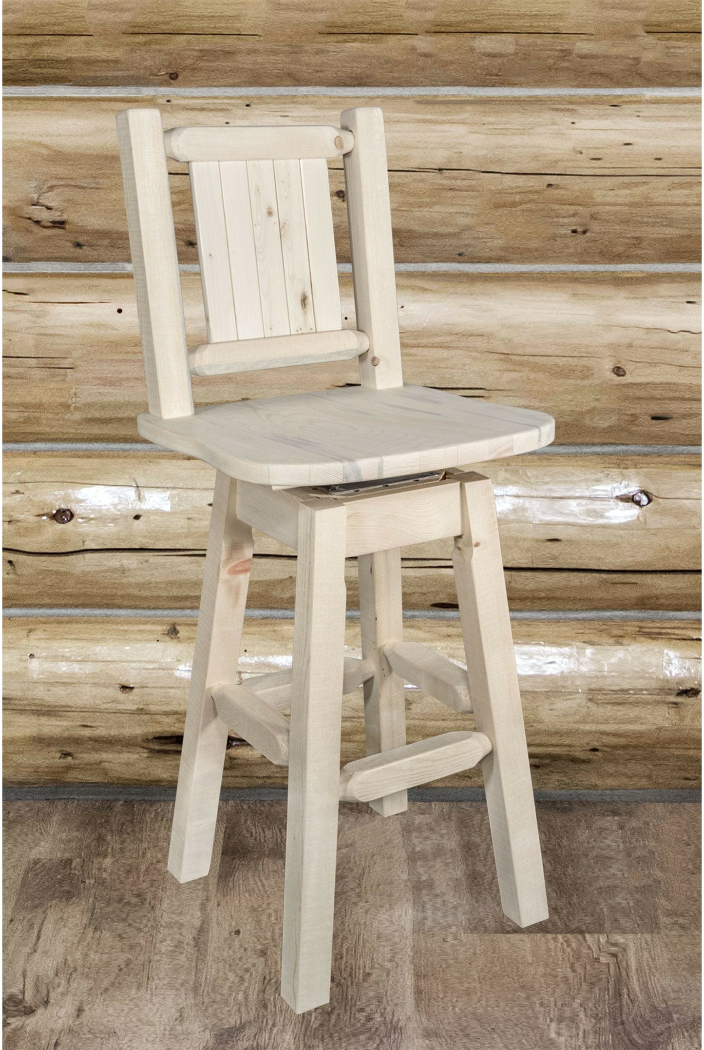 Montana Woodworks Homestead Kollektion Barshocker mit Rücken & Swivel und Laser Gravur - Klare Lacquer Finish
