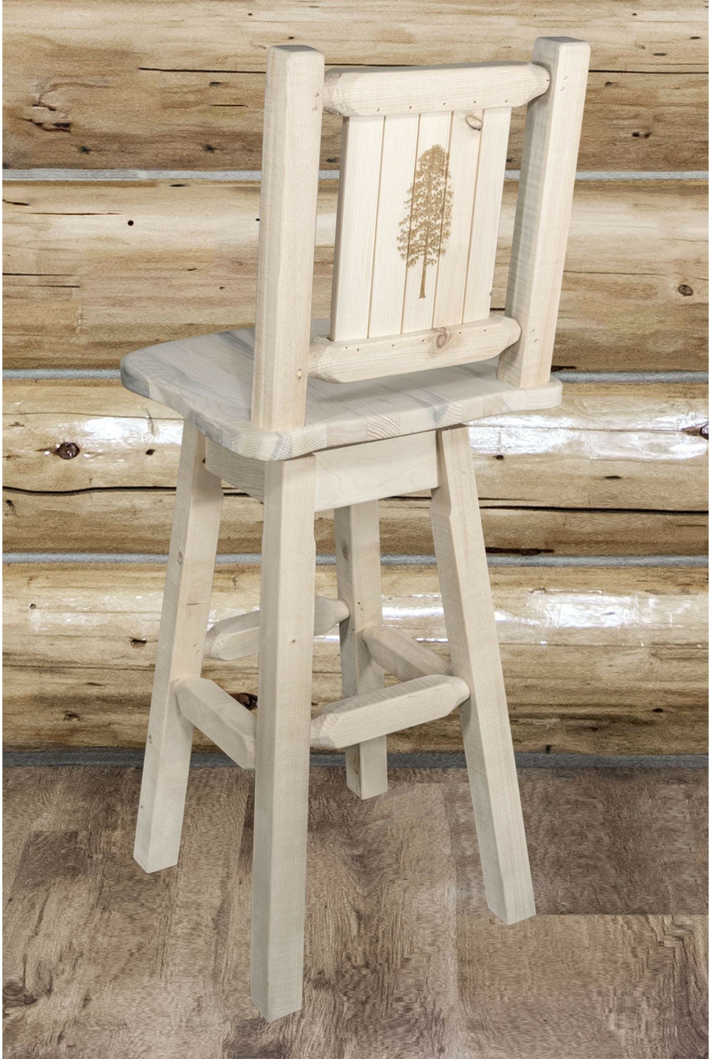 Montana Woodworks Homestead Kollektion Barshocker mit Rücken & Swivel und Laser Gravur - Klare Lacquer Finish