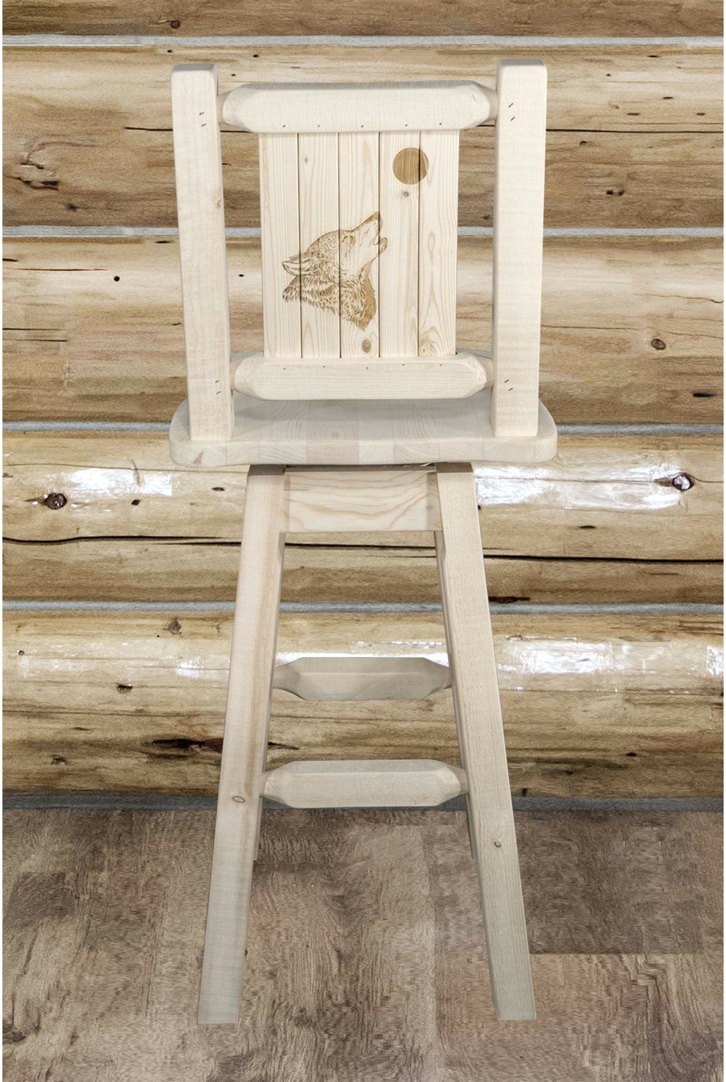 Montana Woodworks Homestead Kollektion Barshocker mit Rücken & Swivel und Laser Gravur - Klare Lacquer Finish