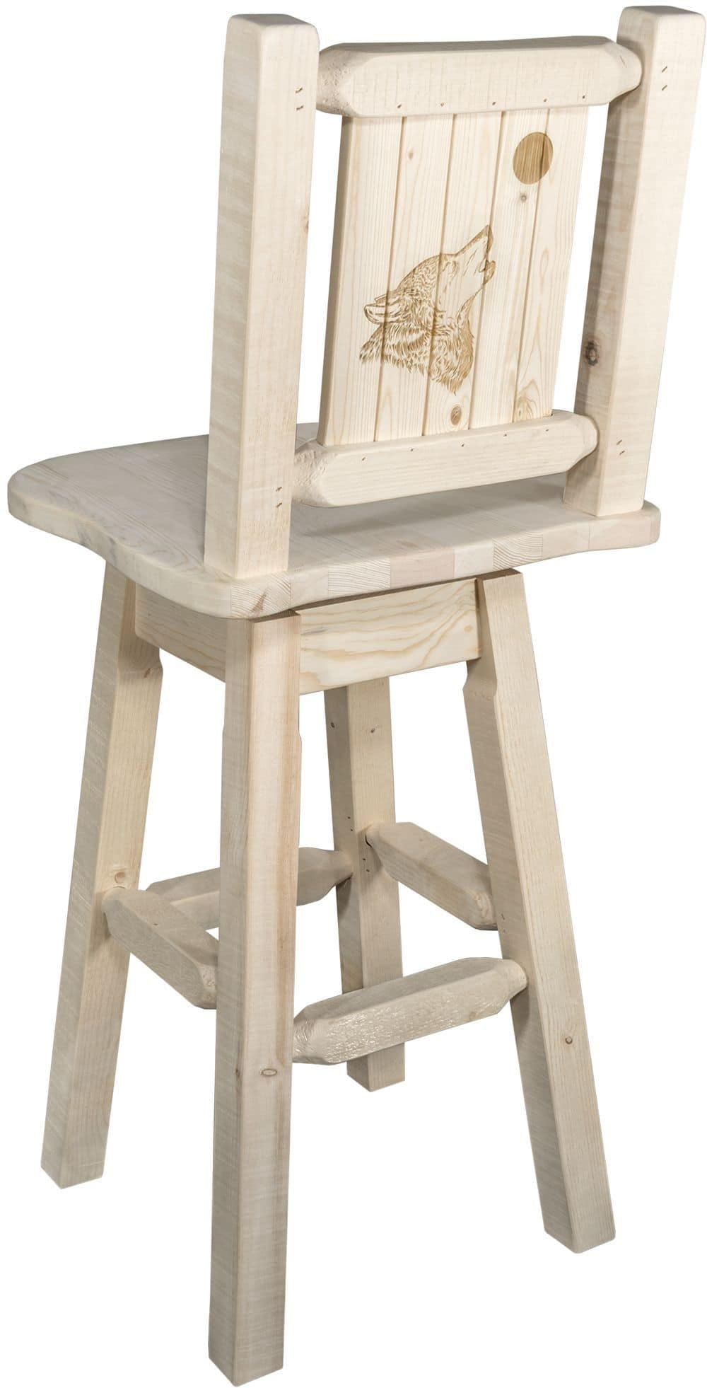 Montana Woodworks Homestead Kollektion Barshocker mit Rücken & Swivel und Laser Gravur - Klare Lacquer Finish