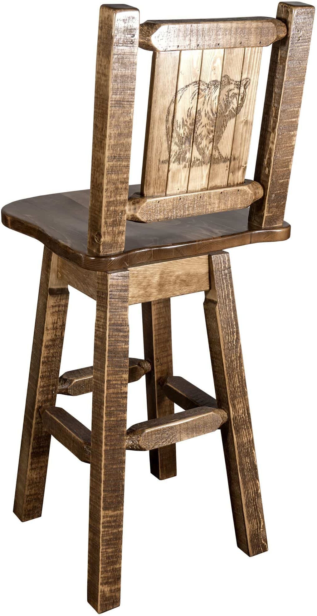 Montana Woodworks Homestead Kollektion Barshocker mit Rücken & Swivel und Laser Gravur Design - Fleck & Lacquer Finish