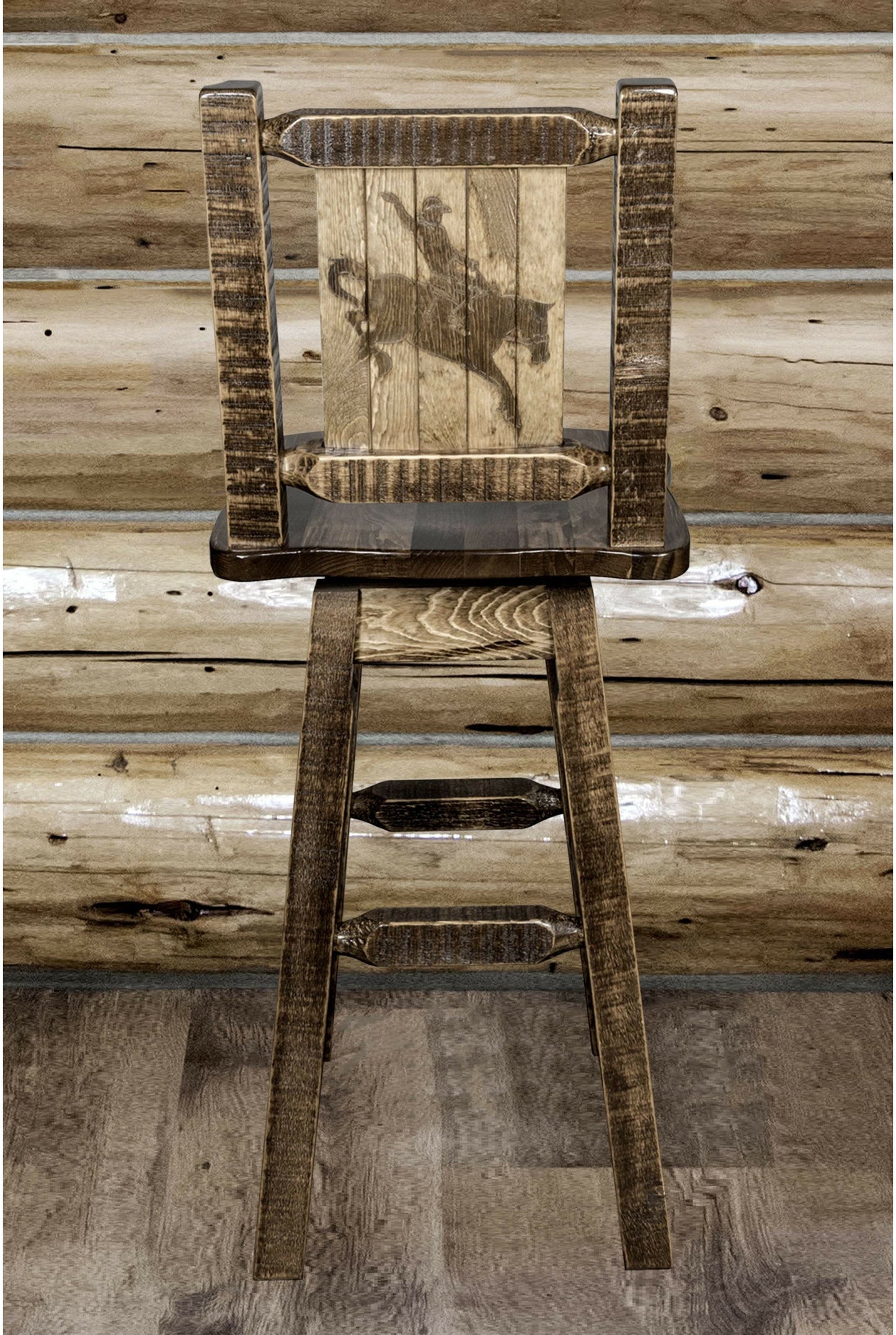 Montana Woodworks Homestead Kollektion Barshocker mit Rücken & Swivel und Laser Gravur Design - Fleck & Lacquer Finish