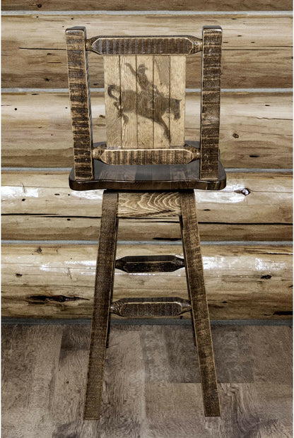 Montana Woodworks Homestead Kollektion Barshocker mit Rücken & Swivel und Laser Gravur Design - Fleck & Lacquer Finish
