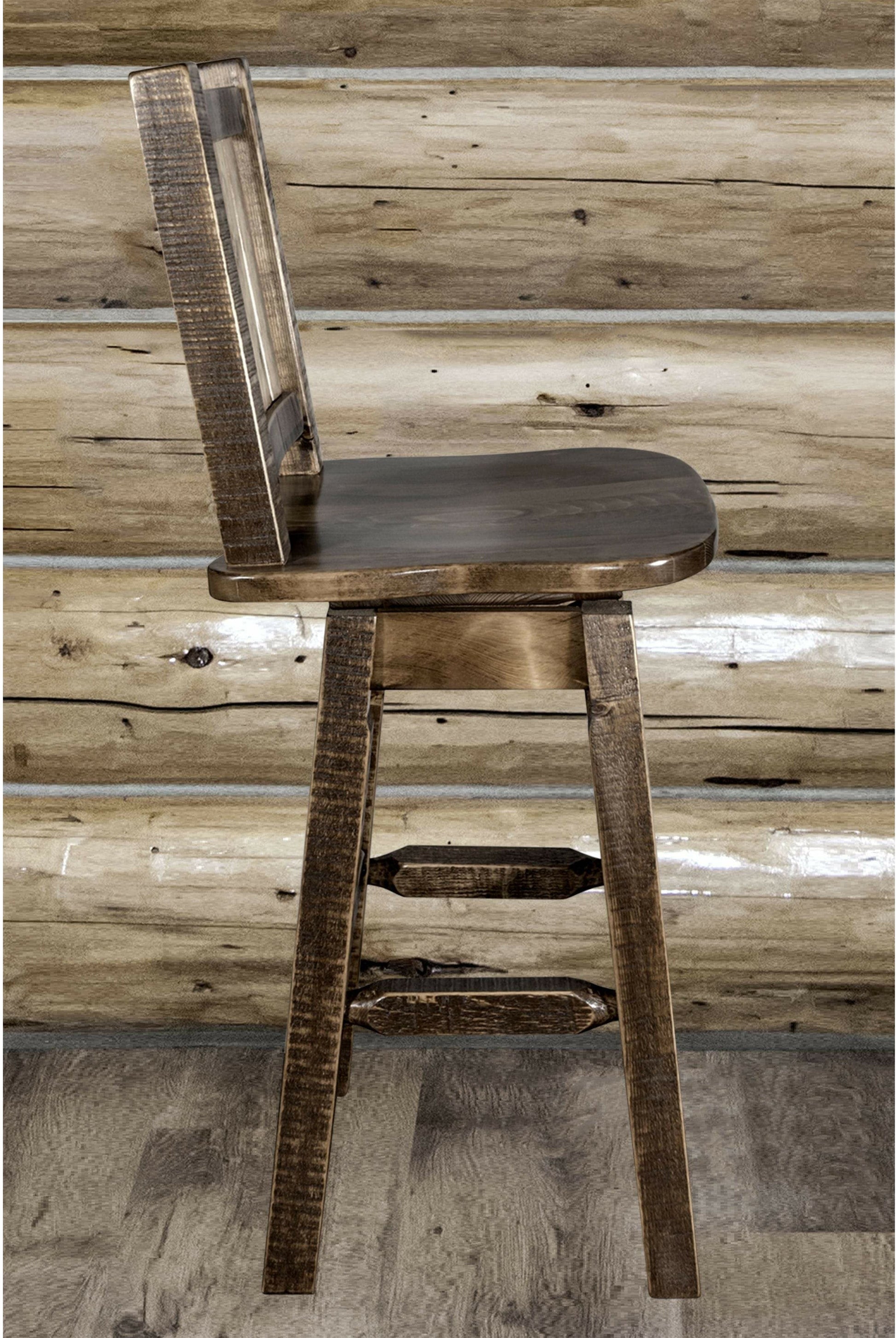 Montana Woodworks Homestead Kollektion Barshocker mit Rücken & Swivel und Laser Gravur Design - Fleck & Lacquer Finish