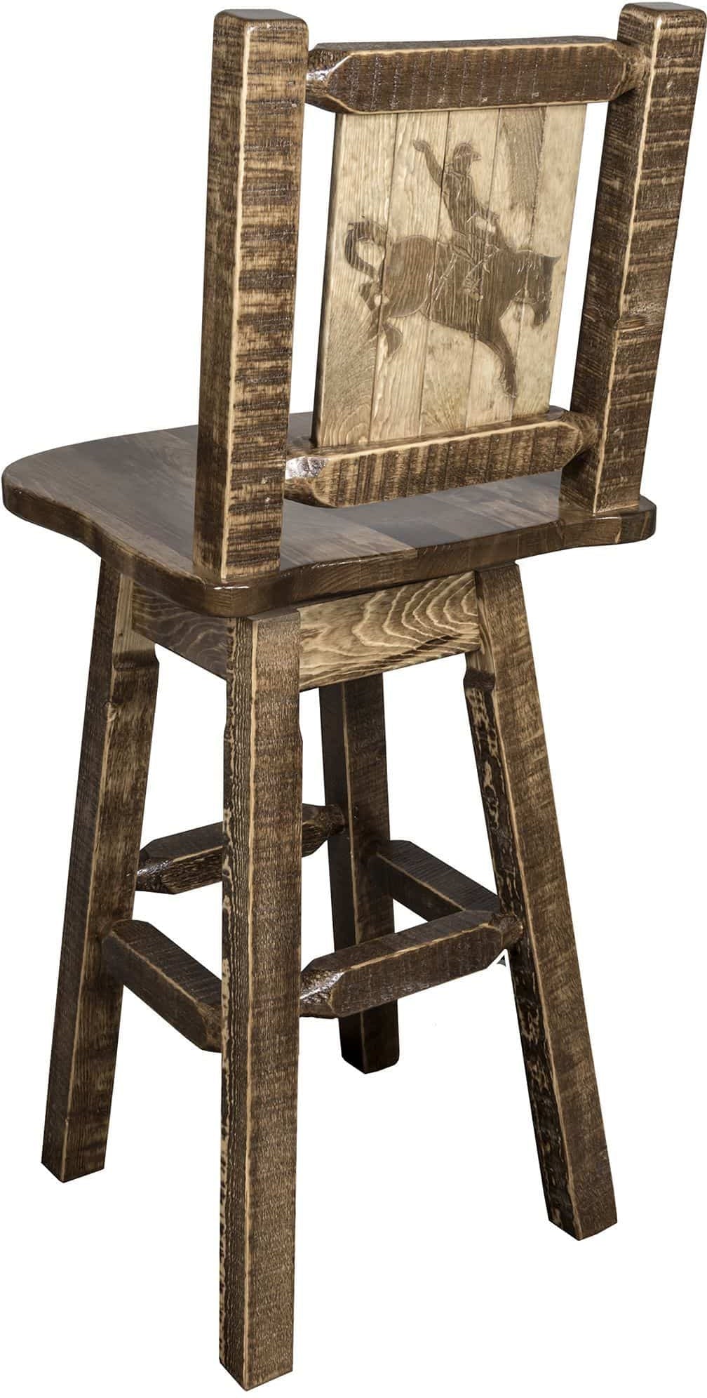 Montana Woodworks Homestead Kollektion Barshocker mit Rücken & Swivel und Laser Gravur Design - Fleck & Lacquer Finish