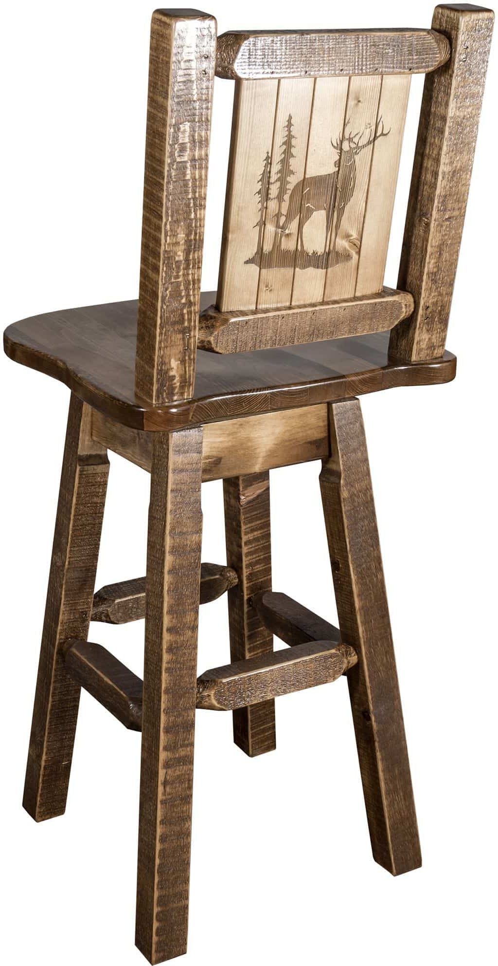 Montana Woodworks Homestead Kollektion Barshocker mit Rücken & Swivel und Laser Gravur Design - Fleck & Lacquer Finish