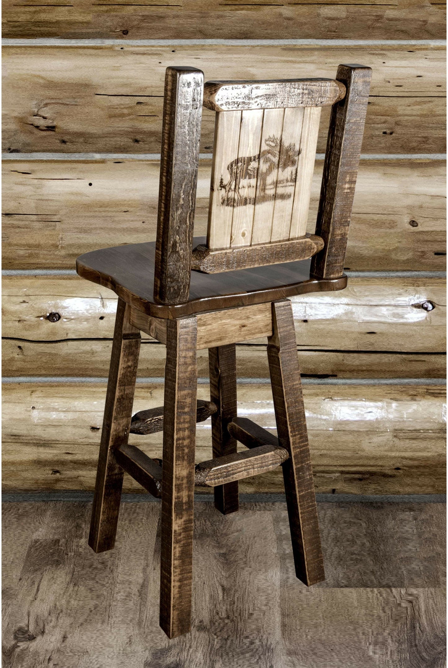 Montana Woodworks Homestead Kollektion Barshocker mit Rücken & Swivel und Laser Gravur Design - Fleck & Lacquer Finish