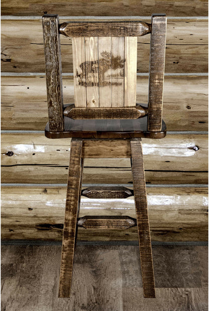 Montana Woodworks Homestead Kollektion Barshocker mit Rücken & Swivel und Laser Gravur Design - Fleck & Lacquer Finish