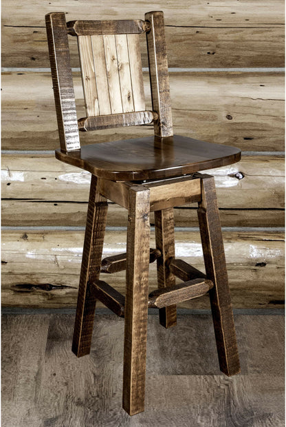 Montana Woodworks Homestead Kollektion Barshocker mit Rücken & Swivel und Laser Gravur Design - Fleck & Lacquer Finish