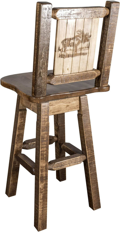 Montana Woodworks Homestead Kollektion Barshocker mit Rücken & Swivel und Laser Gravur Design - Fleck & Lacquer Finish