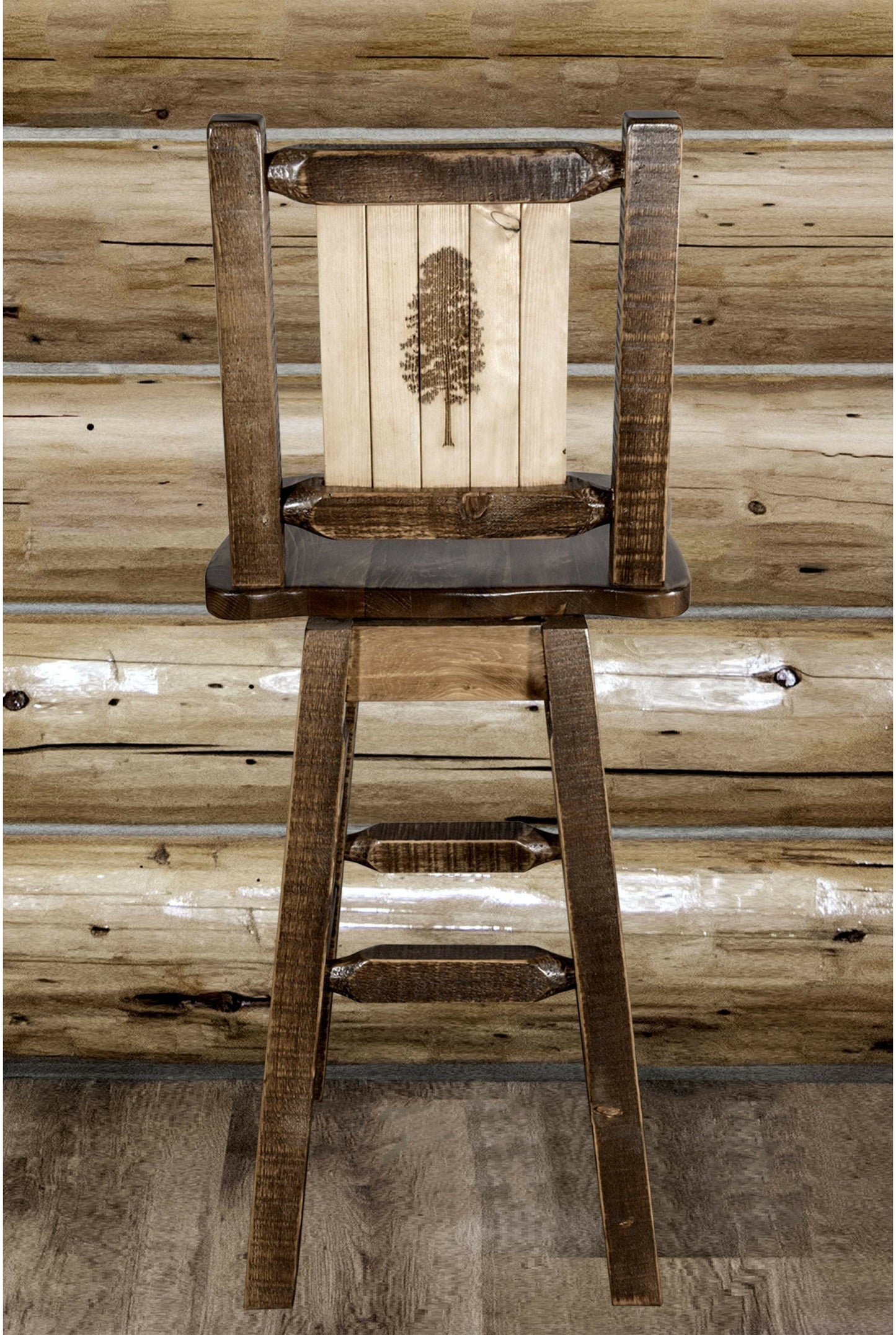 Montana Woodworks Homestead Kollektion Barshocker mit Rücken & Swivel und Laser Gravur Design - Fleck & Lacquer Finish