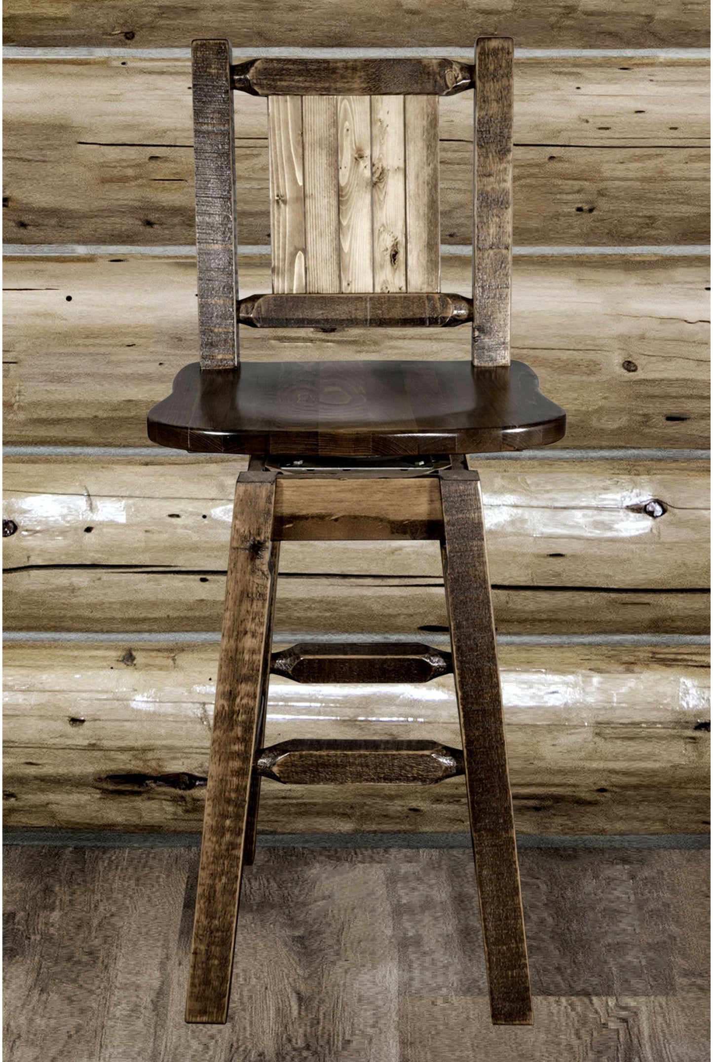 Montana Woodworks Homestead Kollektion Barshocker mit Rücken & Swivel und Laser Gravur Design - Fleck & Lacquer Finish