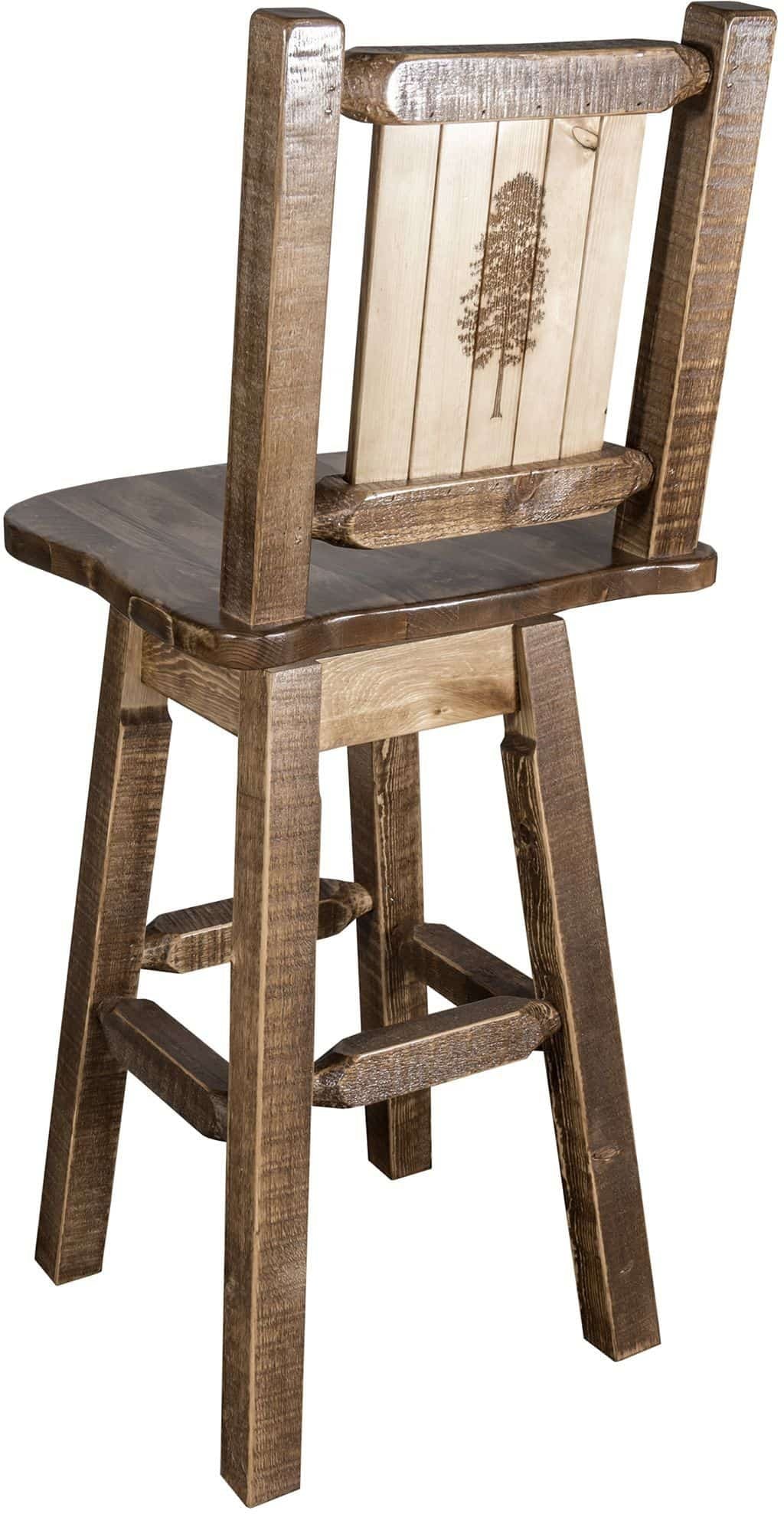 Montana Woodworks Homestead Kollektion Barshocker mit Rücken & Swivel und Laser Gravur Design - Fleck & Lacquer Finish