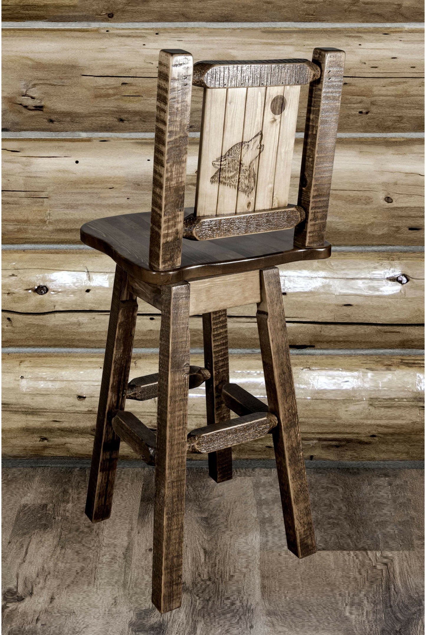 Montana Woodworks Homestead Kollektion Barshocker mit Rücken & Swivel und Laser Gravur Design - Fleck & Lacquer Finish