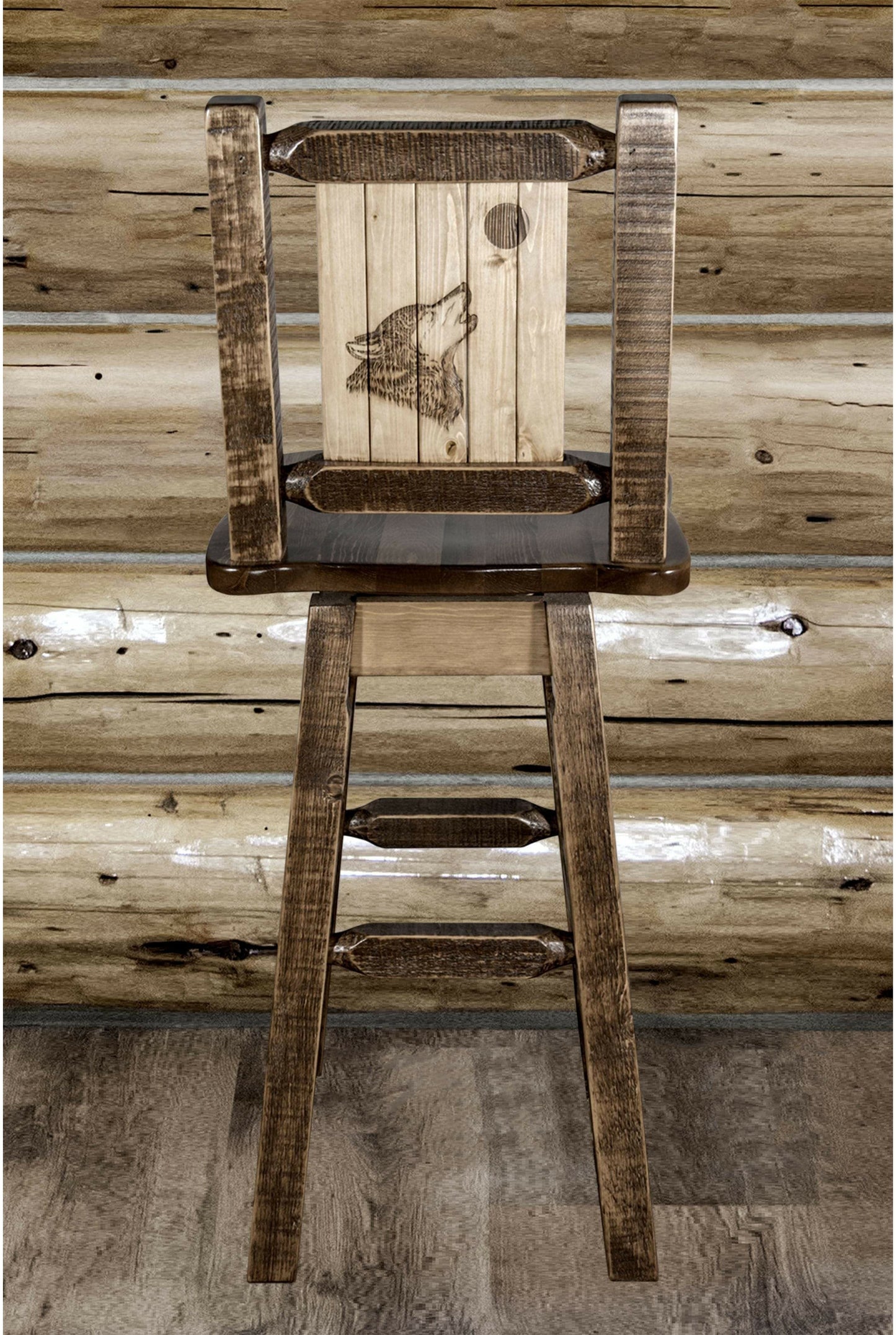 Montana Woodworks Homestead Kollektion Barshocker mit Rücken & Swivel und Laser Gravur Design - Fleck & Lacquer Finish