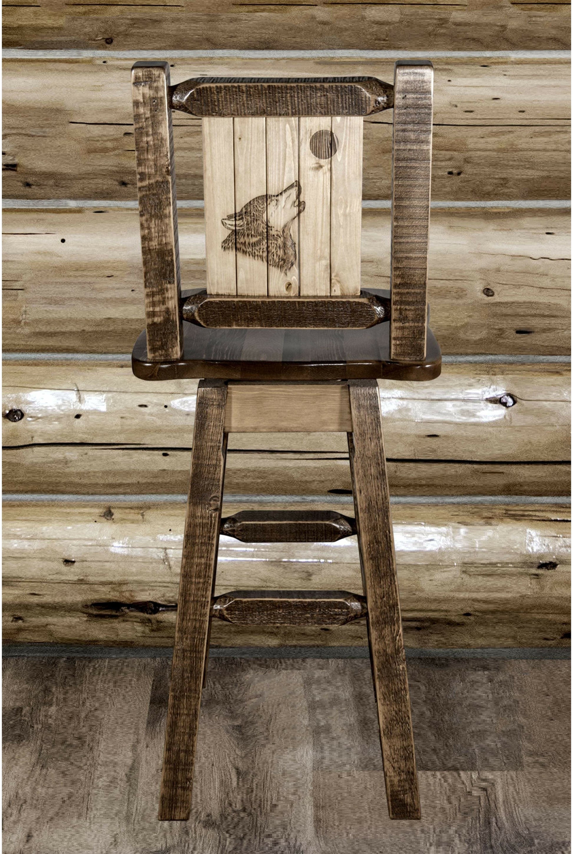 Montana Woodworks Homestead Kollektion Barshocker mit Rücken & Swivel und Laser Gravur Design - Fleck & Lacquer Finish