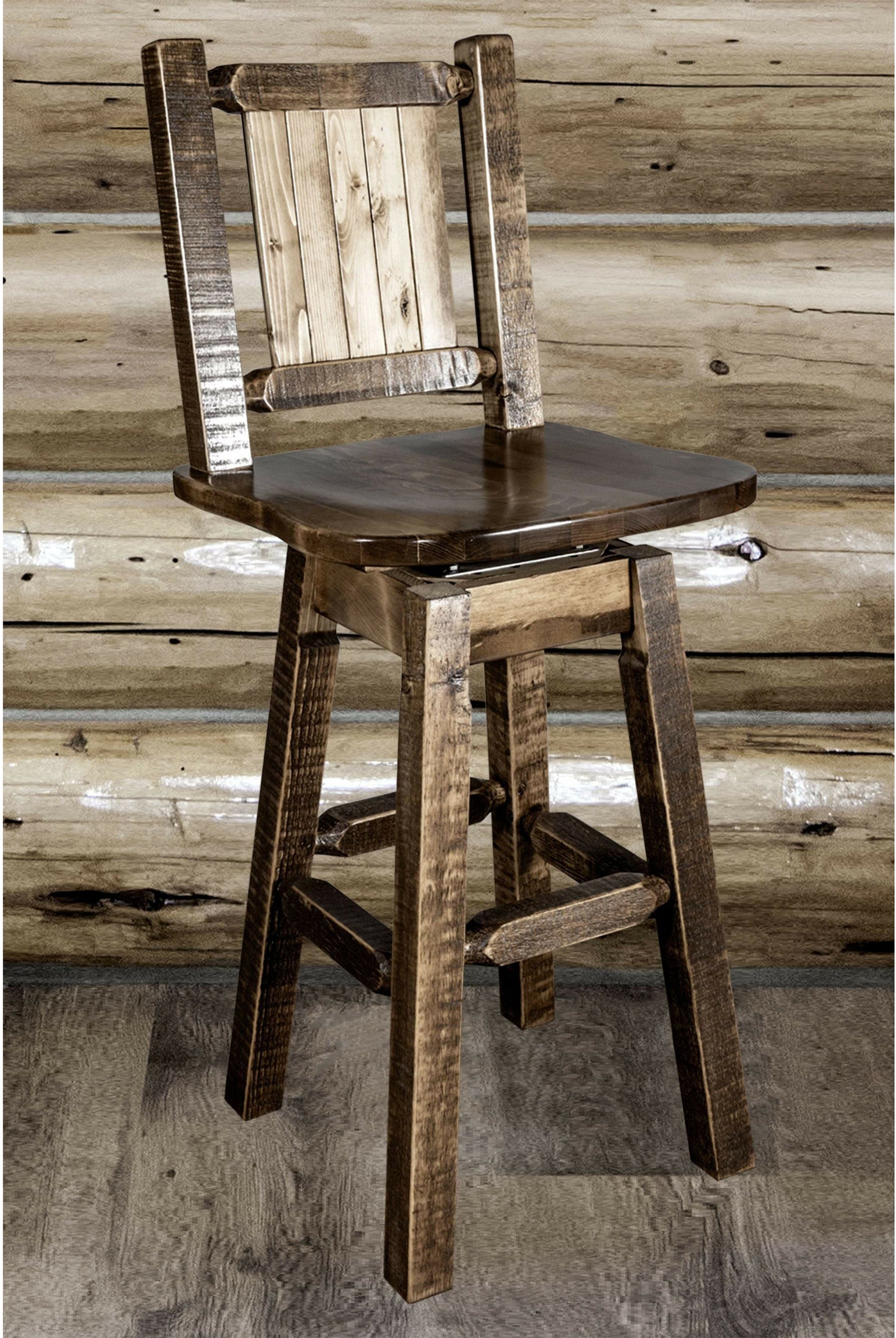Montana Woodworks Homestead Kollektion Barshocker mit Rücken & Swivel und Laser Gravur Design - Fleck & Lacquer Finish