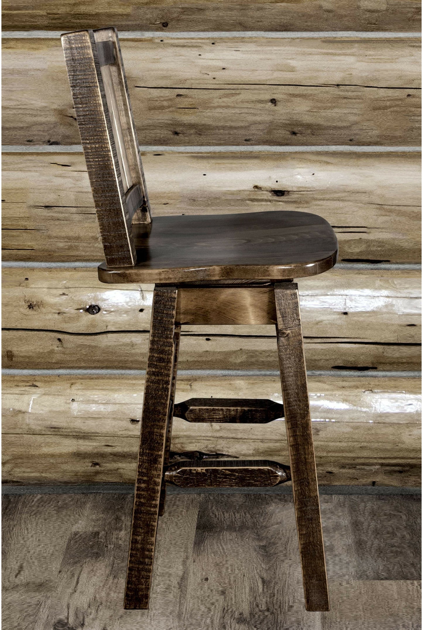 Montana Woodworks Homestead Kollektion Barshocker mit Rücken & Swivel und Laser Gravur Design - Fleck & Lacquer Finish