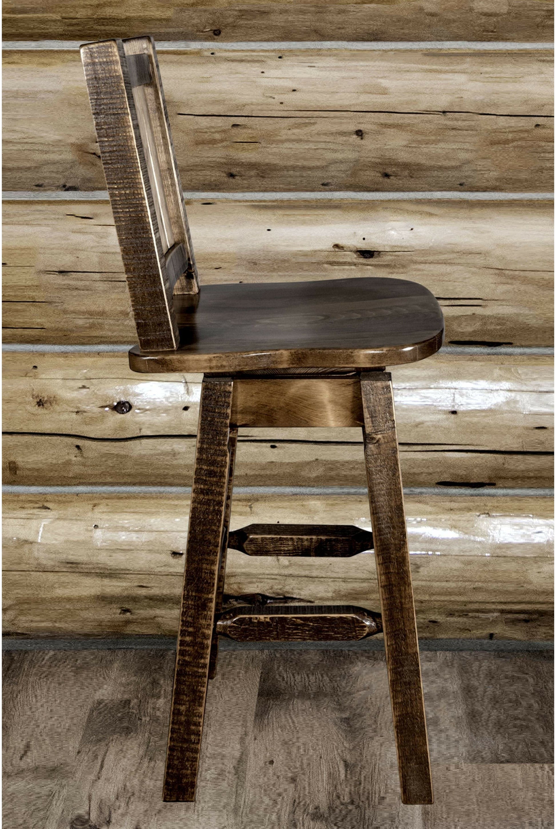 Montana Woodworks Homestead Kollektion Barshocker mit Rücken & Swivel und Laser Gravur Design - Fleck & Lacquer Finish