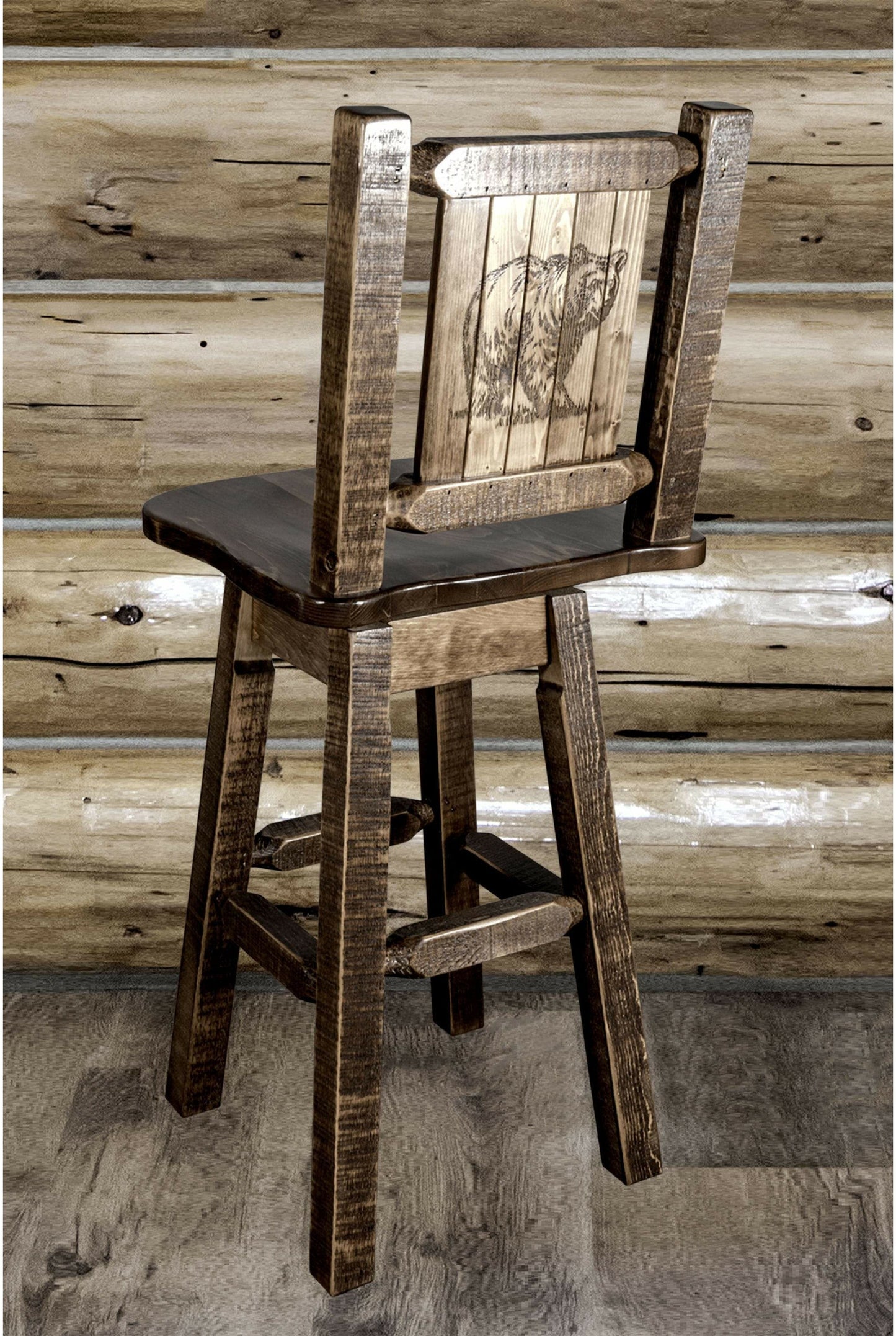 Montana Woodworks Homestead Kollektion Barshocker mit Rücken & Swivel und Laser Gravur Design - Fleck & Lacquer Finish