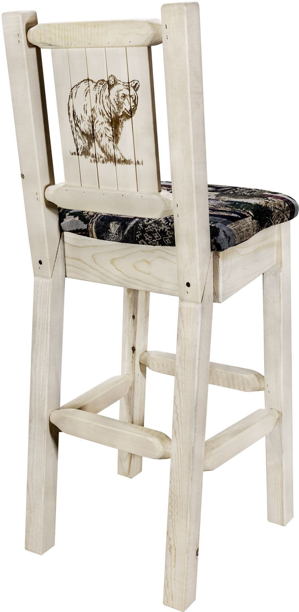 Montana Woodworks Homestead Kollektion Barstool Woodland Polsterung mit Lasergravur Design - Klare Lacquer Finish