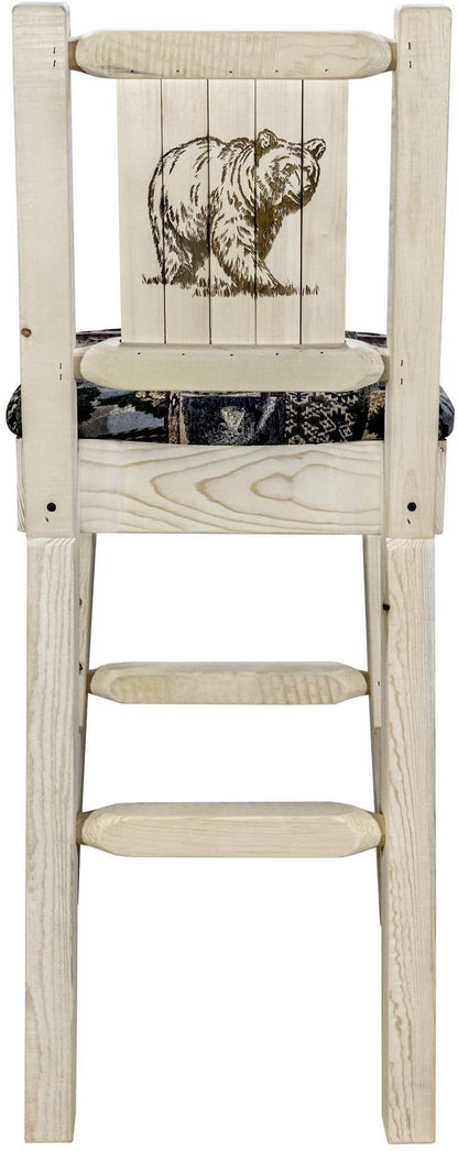 Montana Woodworks Homestead Kollektion Barstool Woodland Polsterung mit Lasergravur Design - Klare Lacquer Finish