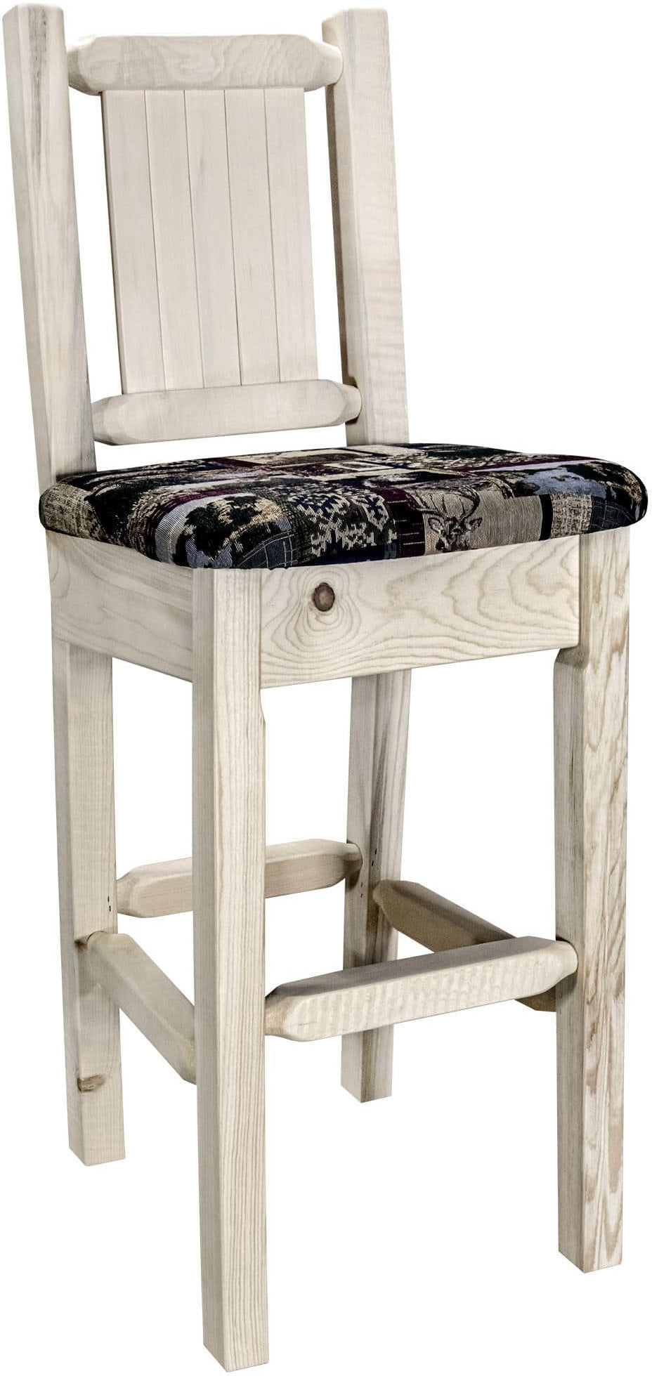 Montana Woodworks Homestead Kollektion Barstool Woodland Polsterung mit Lasergravur Design - Klare Lacquer Finish