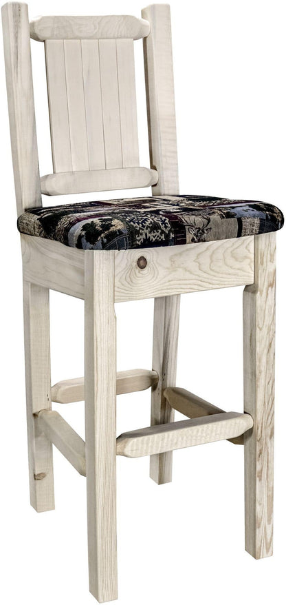Montana Woodworks Homestead Kollektion Barstool Woodland Polsterung mit Lasergravur Design - Klare Lacquer Finish