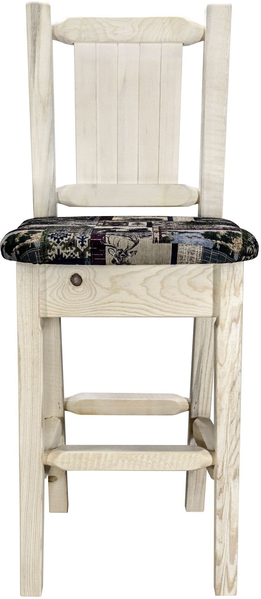 Montana Woodworks Homestead Kollektion Barstool Woodland Polsterung mit Lasergravur Design - Klare Lacquer Finish
