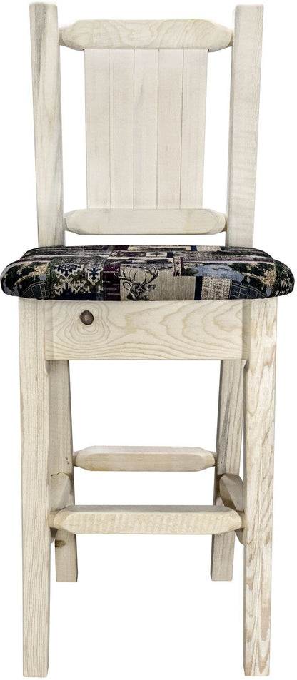 Montana Woodworks Homestead Kollektion Barstool Woodland Polsterung mit Lasergravur Design - Klare Lacquer Finish