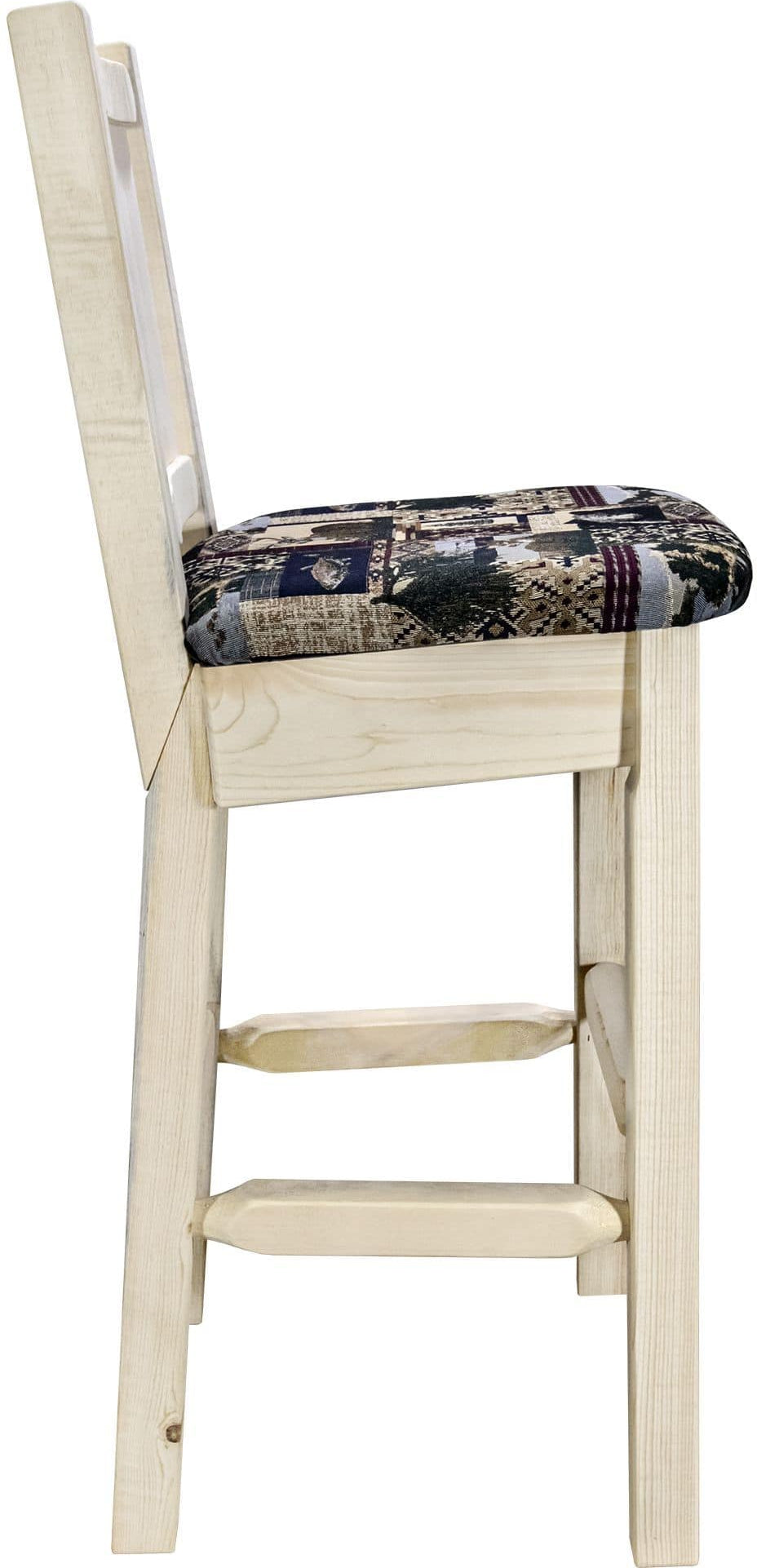 Montana Woodworks Homestead Kollektion Barstool Woodland Polsterung mit Lasergravur Design - Klare Lacquer Finish