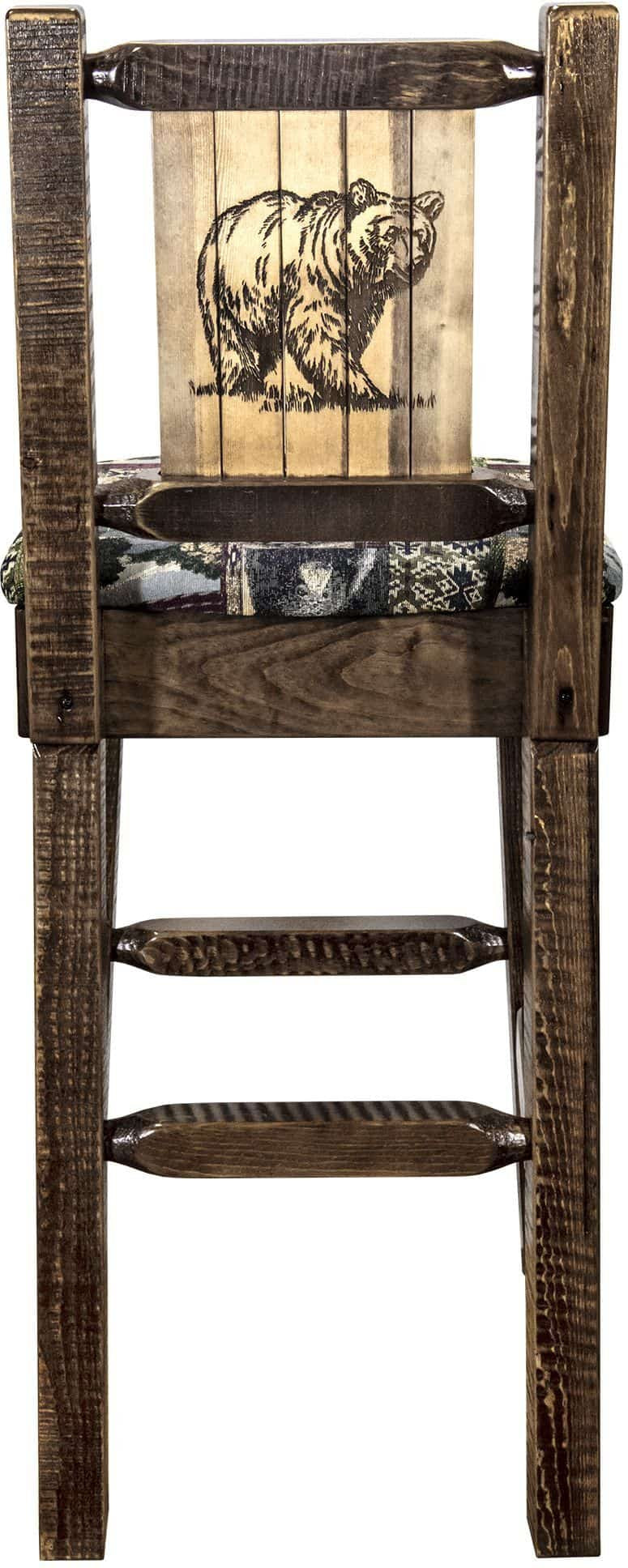 Montana Woodworks Homestead Kollektion Barstool Woodland Polsterung mit Laser Gravur Design - Flecken & Lacquer Finish