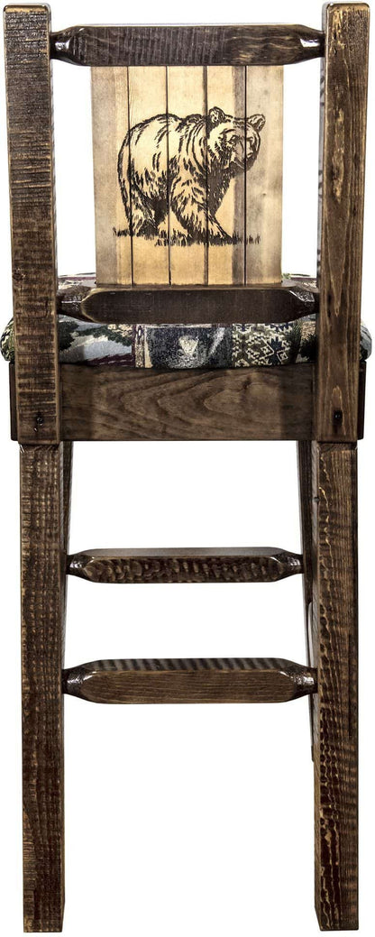 Montana Woodworks Homestead Kollektion Barstool Woodland Polsterung mit Laser Gravur Design - Flecken & Lacquer Finish