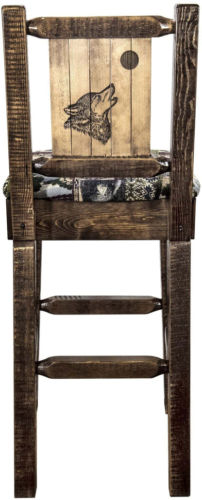 Montana Woodworks Homestead Kollektion Barstool Woodland Polsterung mit Laser Gravur Design - Flecken & Lacquer Finish
