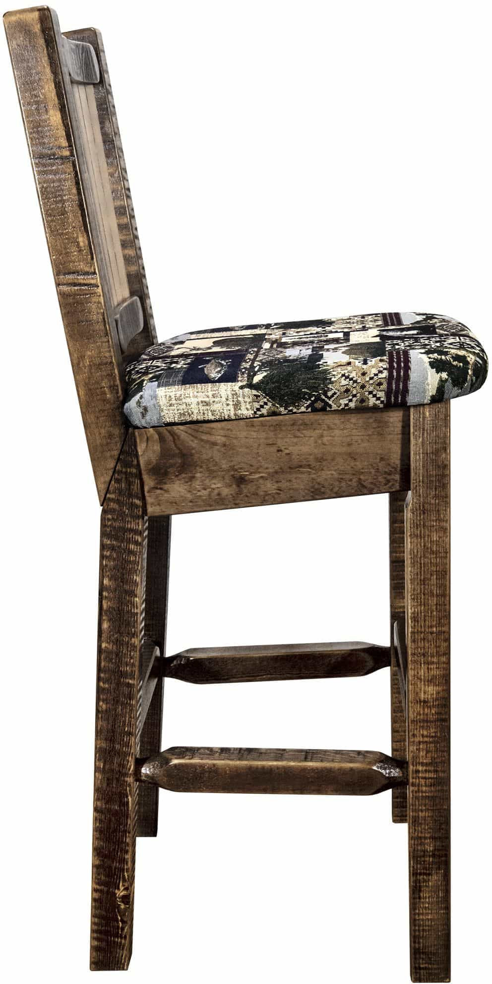 Montana Woodworks Homestead Kollektion Barstool Woodland Polsterung mit Laser Gravur Design - Flecken & Lacquer Finish