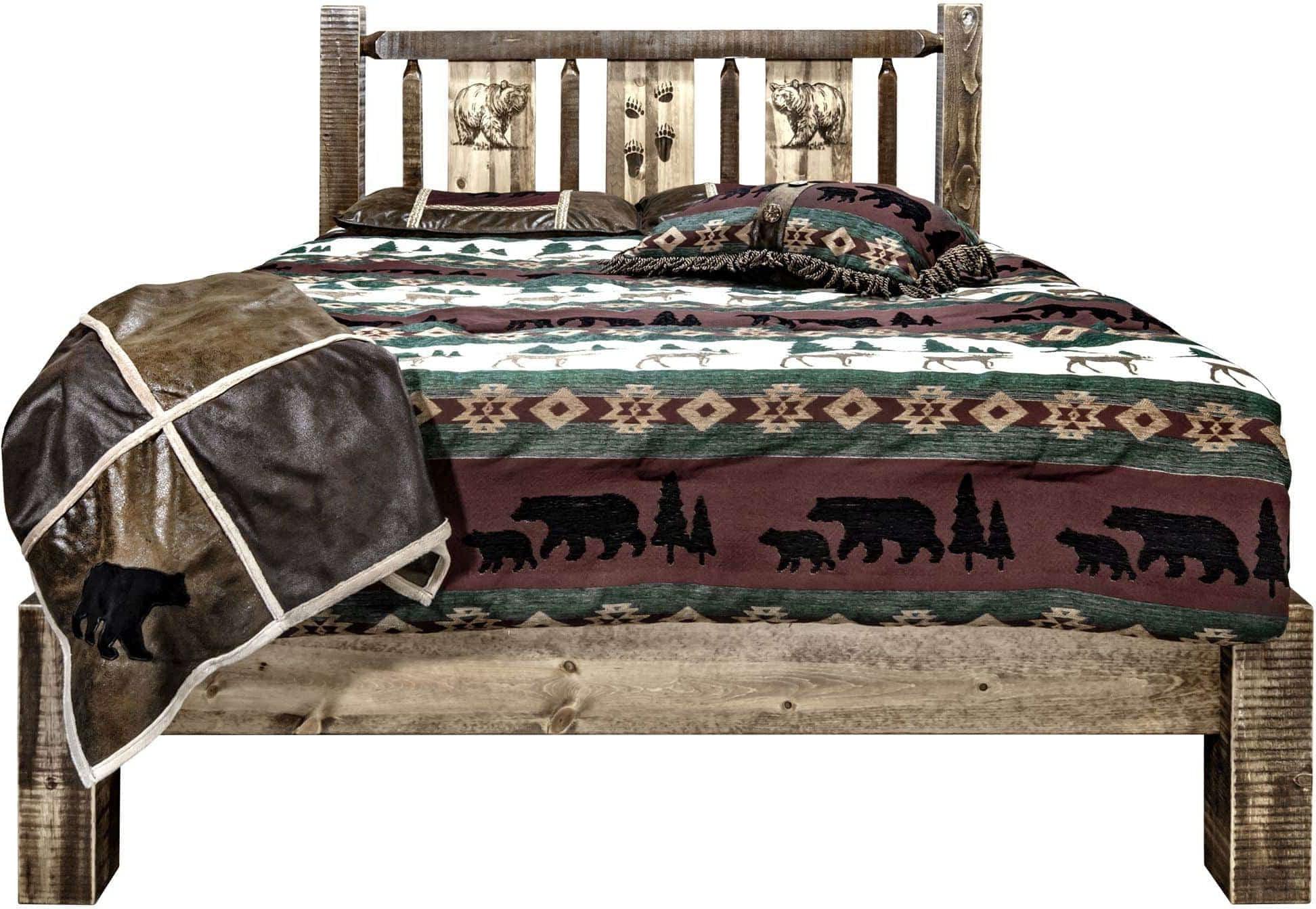 Montana Woodworks Homestead Kollektion California King Plattformbett mit Lasergravur Design - Flecken & Klare Lacquer Finish