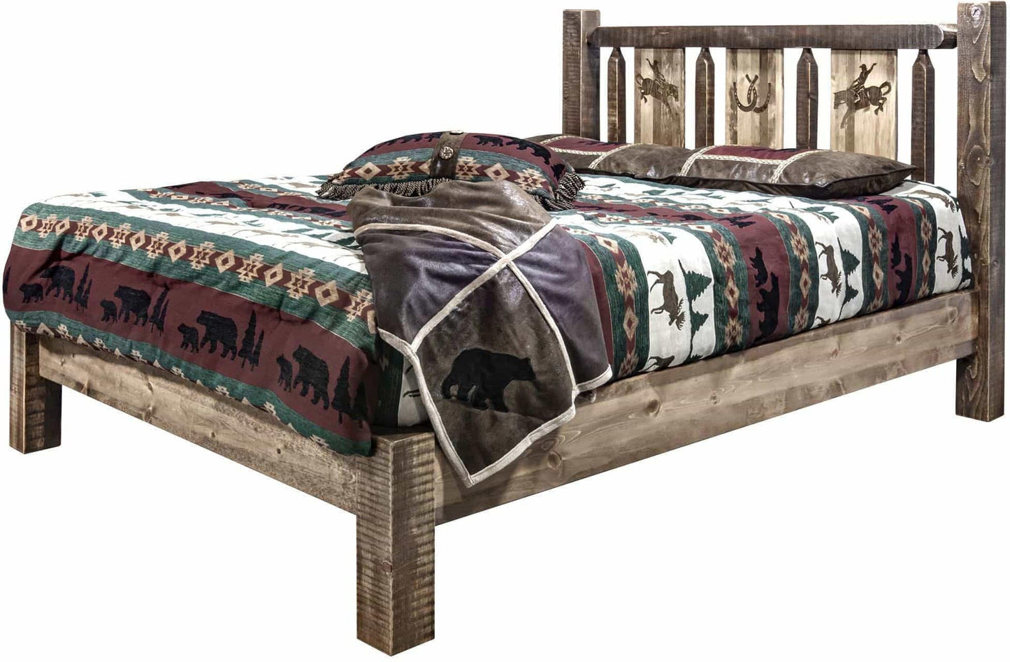 Montana Woodworks Homestead Kollektion California King Plattformbett mit Lasergravur Design - Flecken & Klare Lacquer Finish
