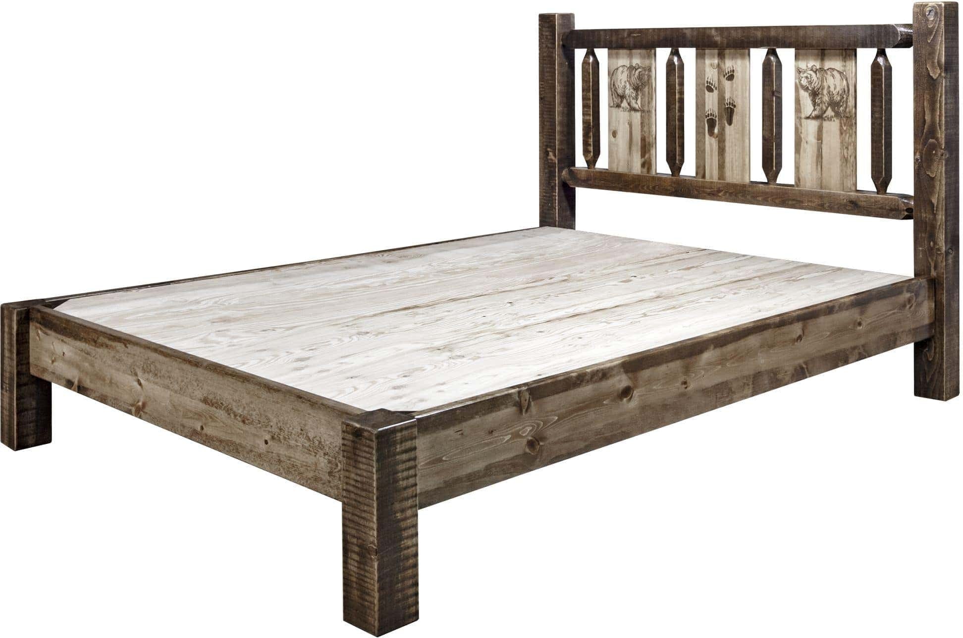 Montana Woodworks Homestead Kollektion California King Plattformbett mit Lasergravur Design - Flecken & Klare Lacquer Finish